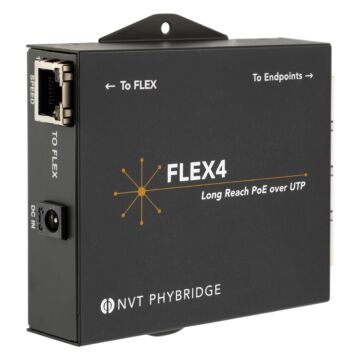 FLEX4: 1-to-4 Port Long Reach 2 or 4 pair UTP adapter (up to 30 Watts per port)